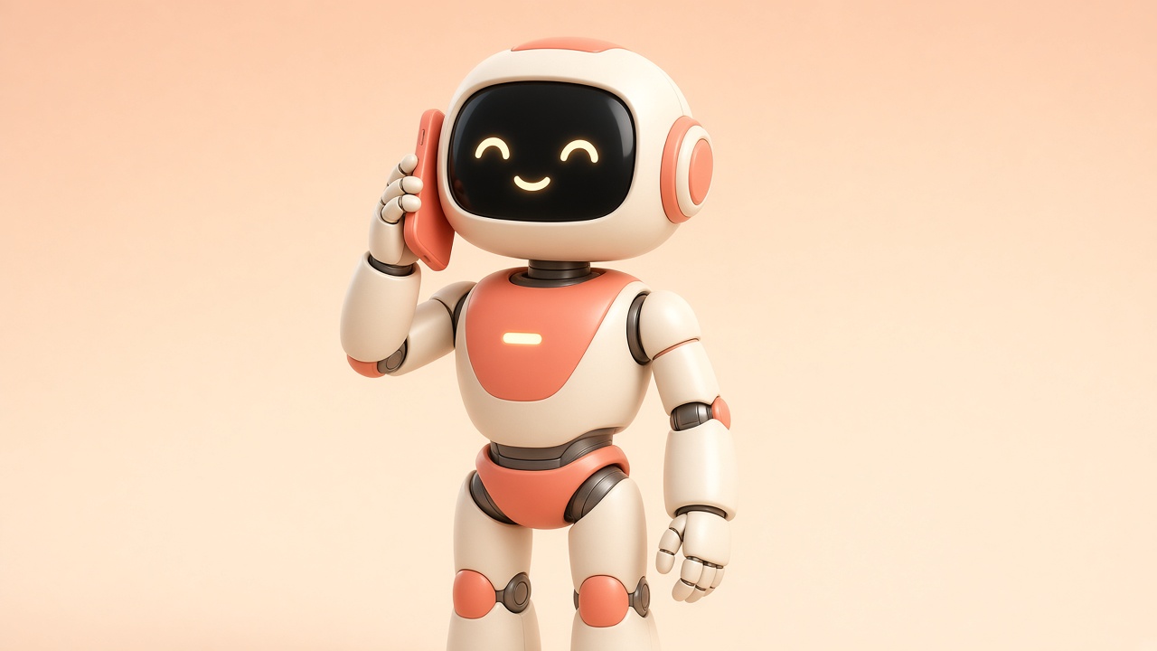 Przyjazny robot asystent odbiera połączenie